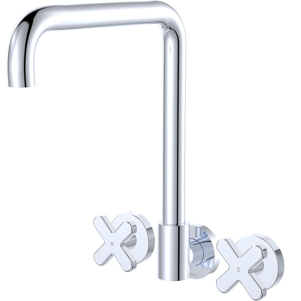 Kaya Squareline Wall Set, Cross Taps - Chrome