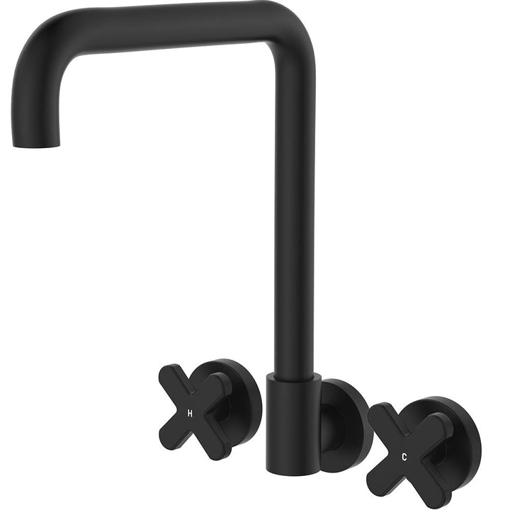 Kaya Squareline Wall Set, Cross Taps - Matte Black