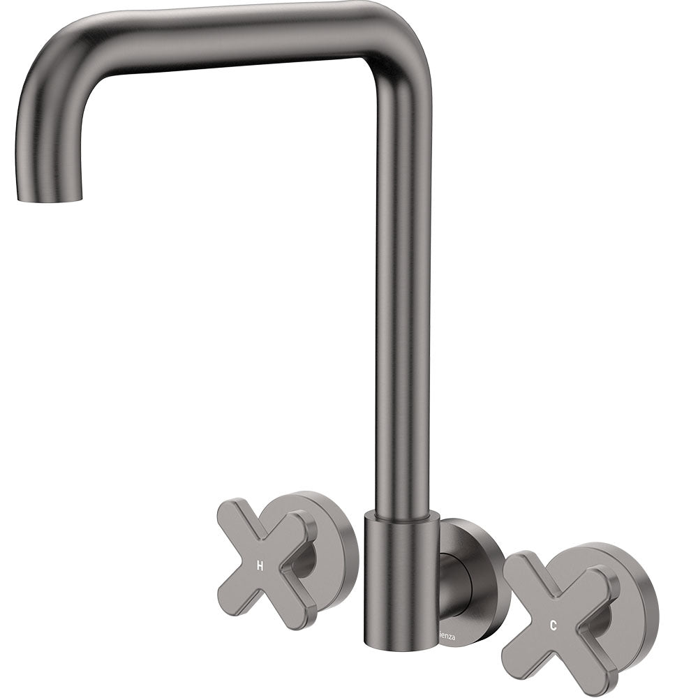 Kaya Squareline Wall Set, Cross Taps - Gun Metal