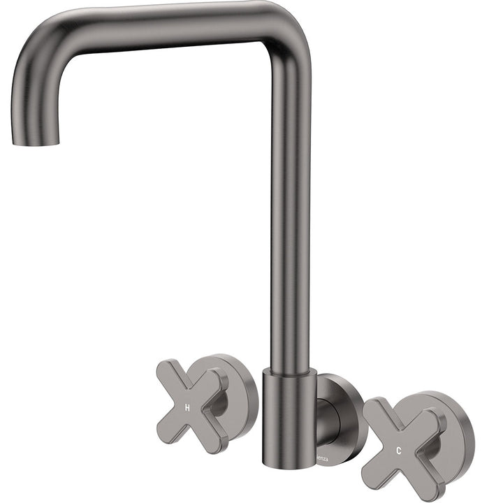 Kaya Squareline Wall Set, Cross Taps - Gun Metal