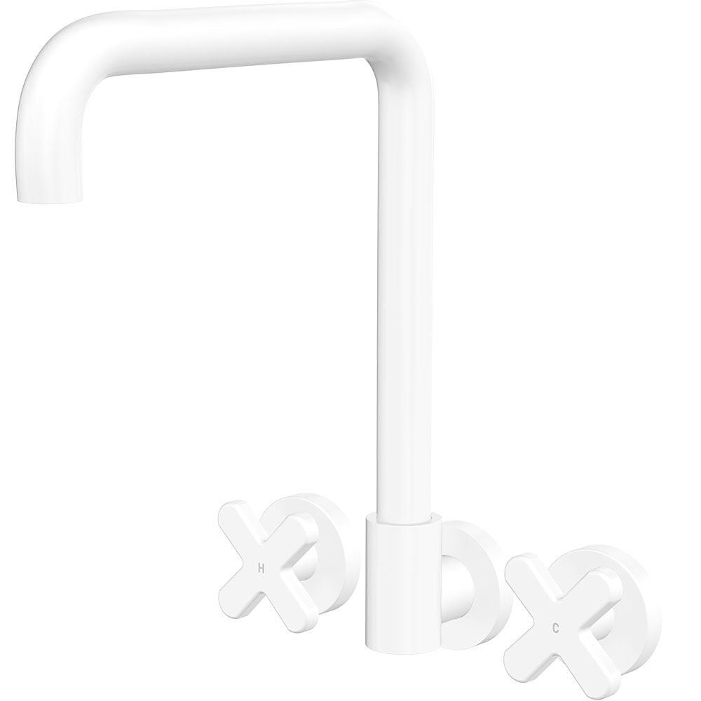 Kaya Squareline Wall Set, Cross Taps - Matte White