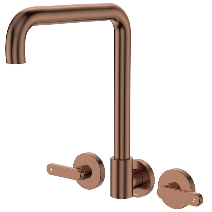 Kaya Squareline Wall Set, Lever Taps - Brushed Copper