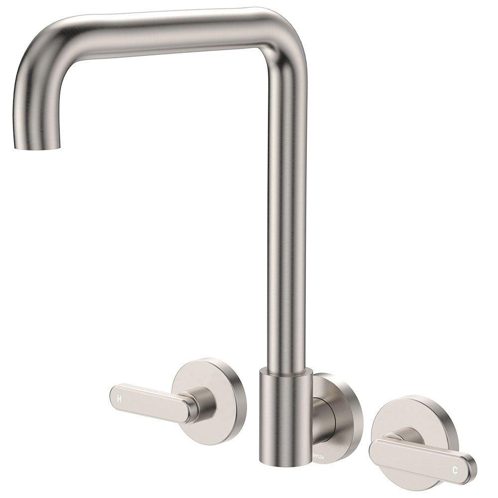 Kaya Squareline Wall Set, Lever Taps - Brushed Nickel