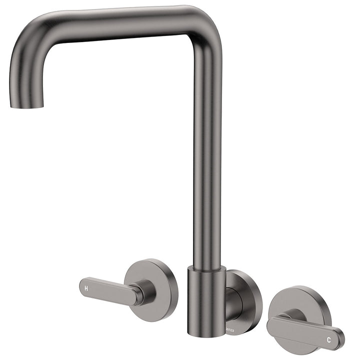 Kaya Squareline Wall Set, Lever Taps - Gun Metal
