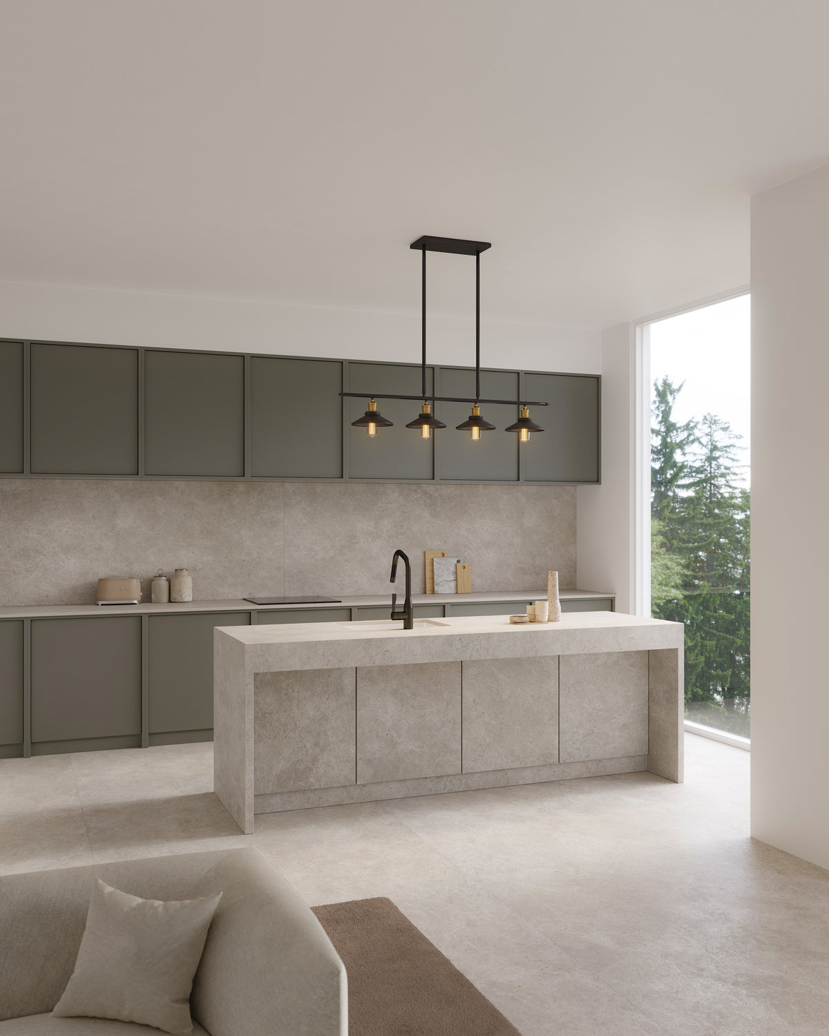Dekton Grekk in a kitchen, wide view