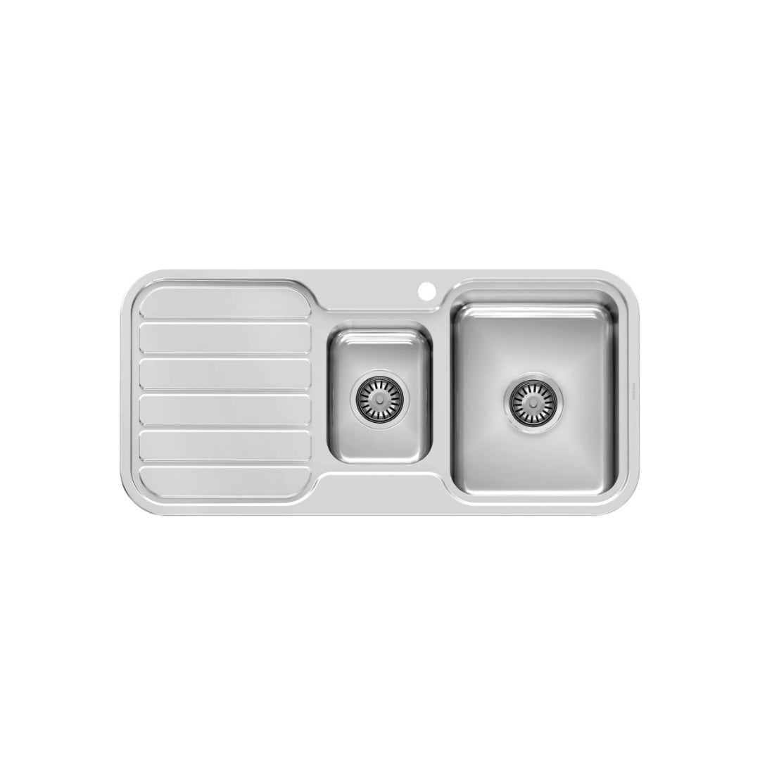 1000 Series 1 and 1/3 Right Hand Bowl Sink with Drainer and Taphole - Stainless Steel