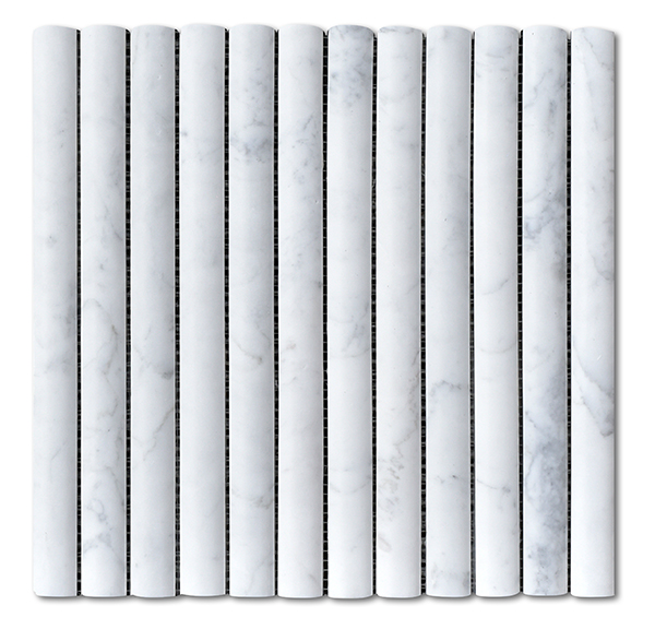 3D Flute Bianco Carrara Marble Mosaic tile face, 300 x 300 mm