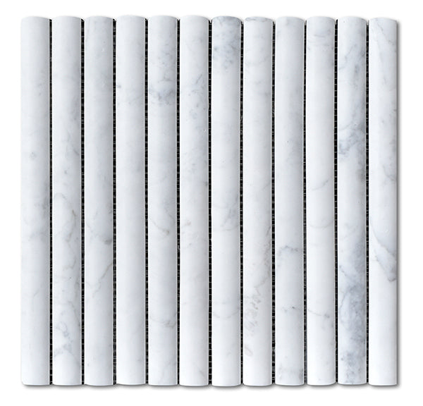 3D Flute Bianco Carrara Marble Mosaic tile face, 300 x 300 mm