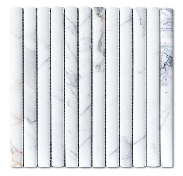 3D Flute Calacatta Marble Mosaic tile face, 300 x 300 mm