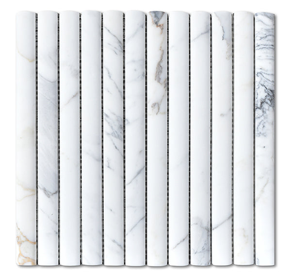 3D Flute Calacatta Marble Mosaic tile face, 300 x 300 mm