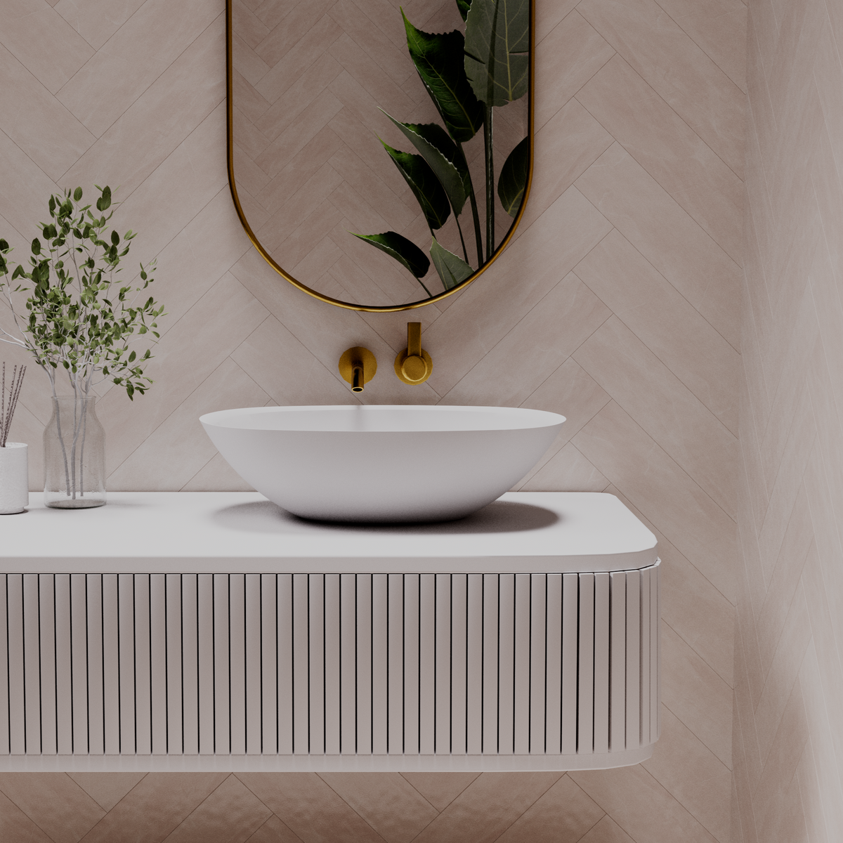 Julia above counter basin — front view