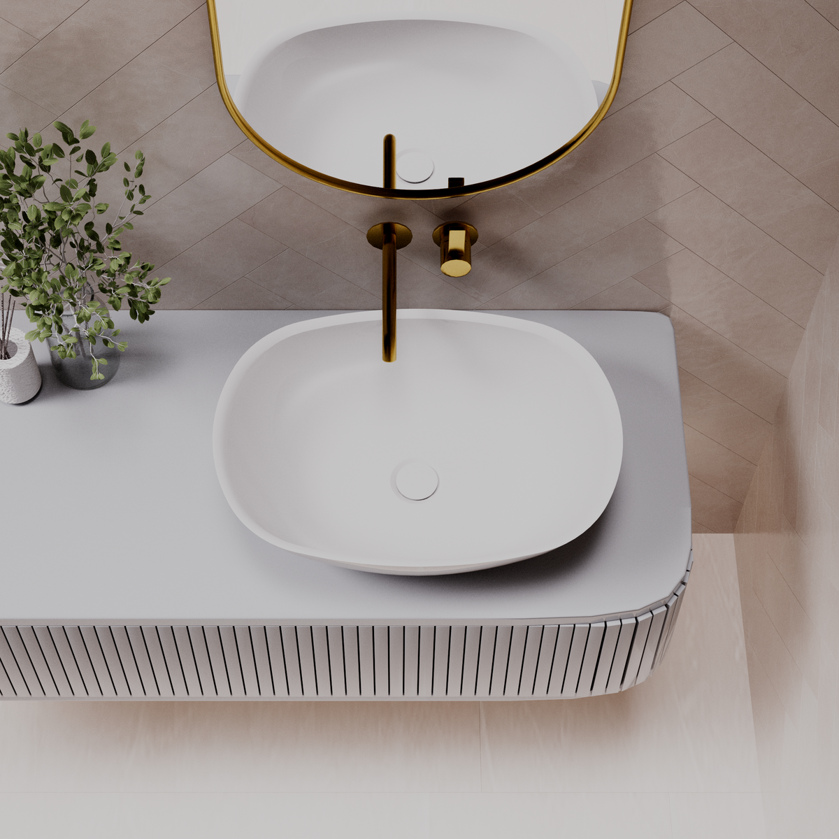 Julia above counter basin — top view
