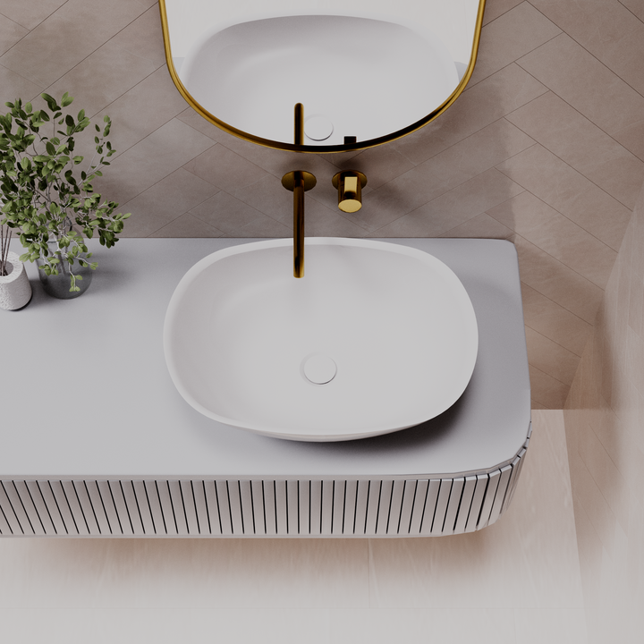 Julia above counter basin — top view