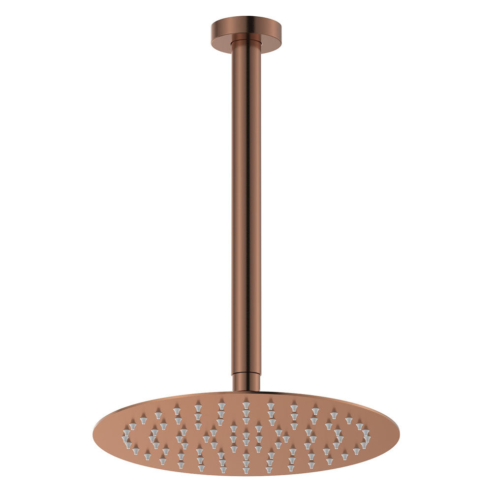 Kaya Ceiling Shower 250mm Head, 350mm Drop - Brushed Copper