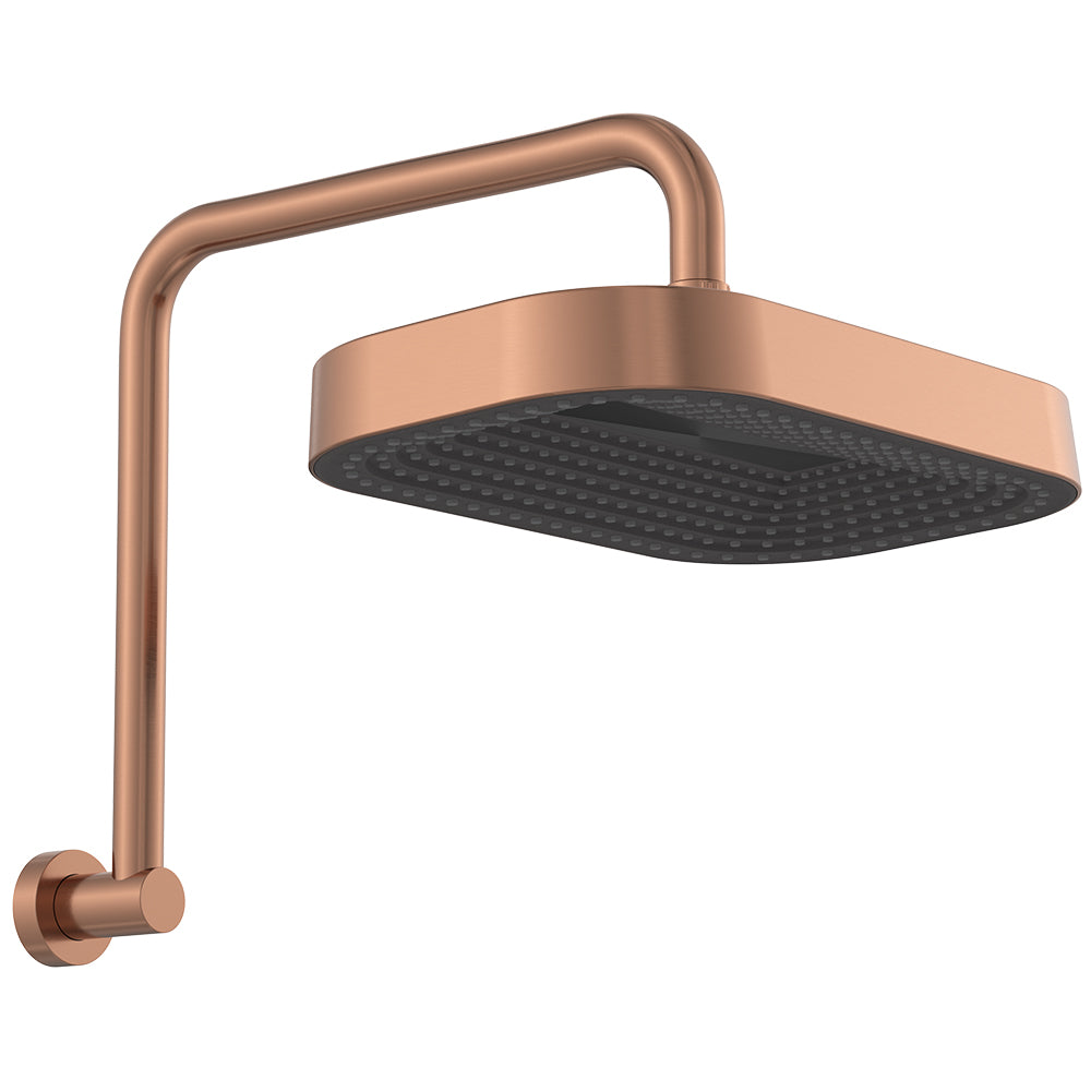 Kuro Gooseneck Shower Arm Set, Soft Square Head - Brushed Copper
