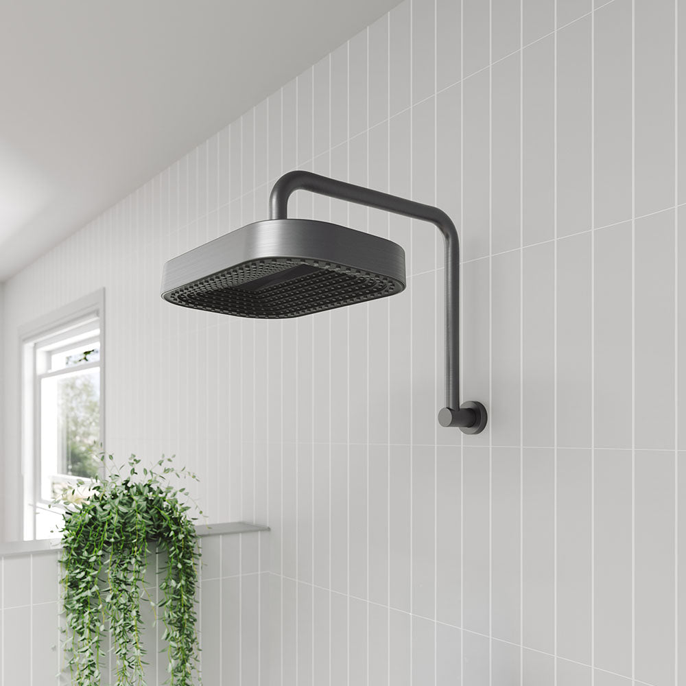 Kuro Gooseneck Shower Arm Set, Soft Square Head - Gun Metal