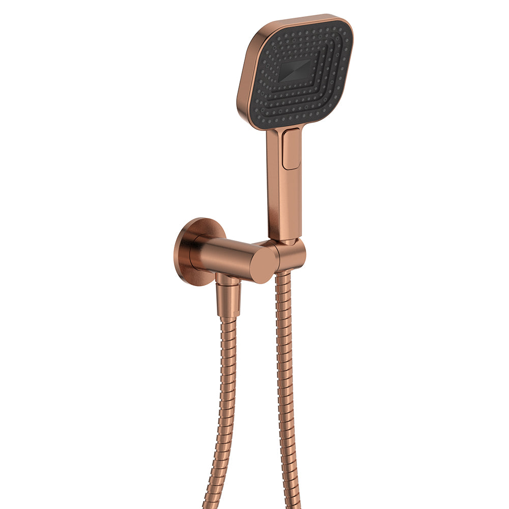 Kuro Hand Shower, Round Plate, Soft Square Head - Brushed Copper