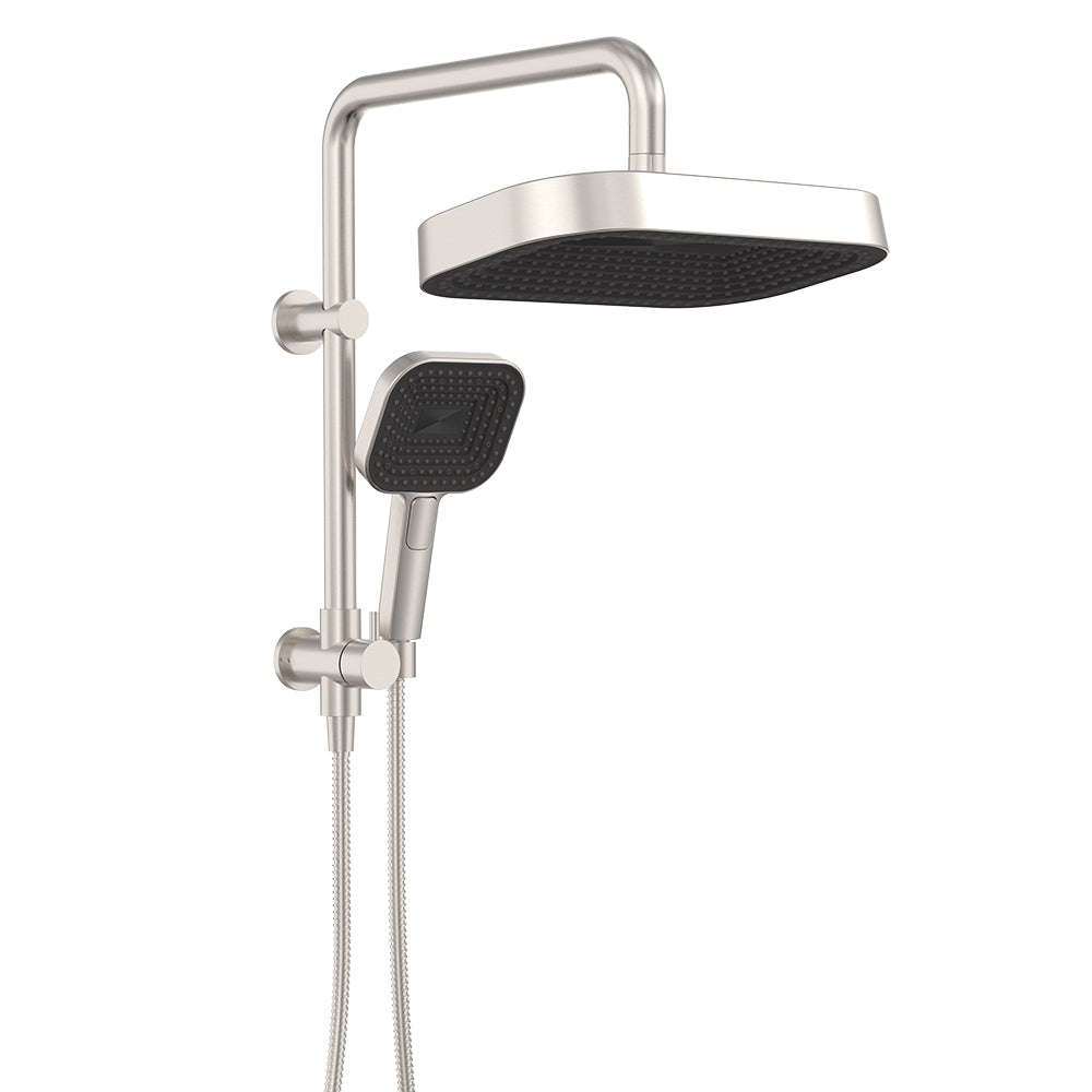 Kuro Twin Half-Rail Shower, Soft Square Head - Brushed Nickel