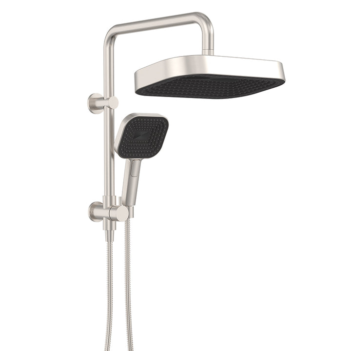 Kuro Twin Half-Rail Shower, Soft Square Head - Brushed Nickel