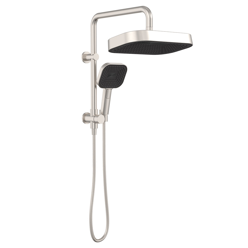 Kuro Twin Half-Rail Shower, Soft Square Head - Brushed Nickel