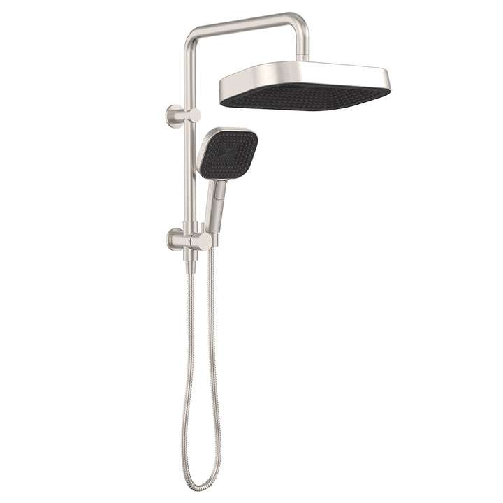 Kuro Twin Half-Rail Shower, Soft Square Head - Brushed Nickel