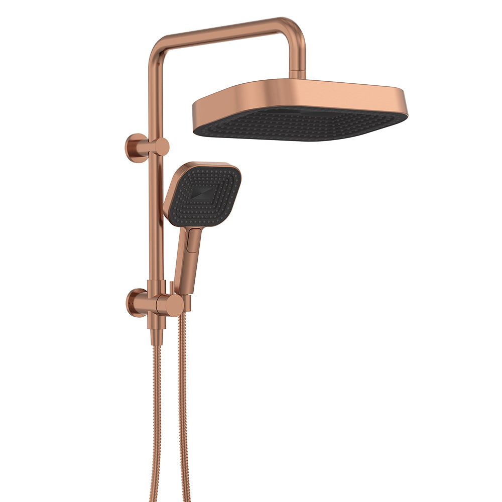 Kuro Twin Half-Rail Shower, Soft Square Head - Brushed Copper