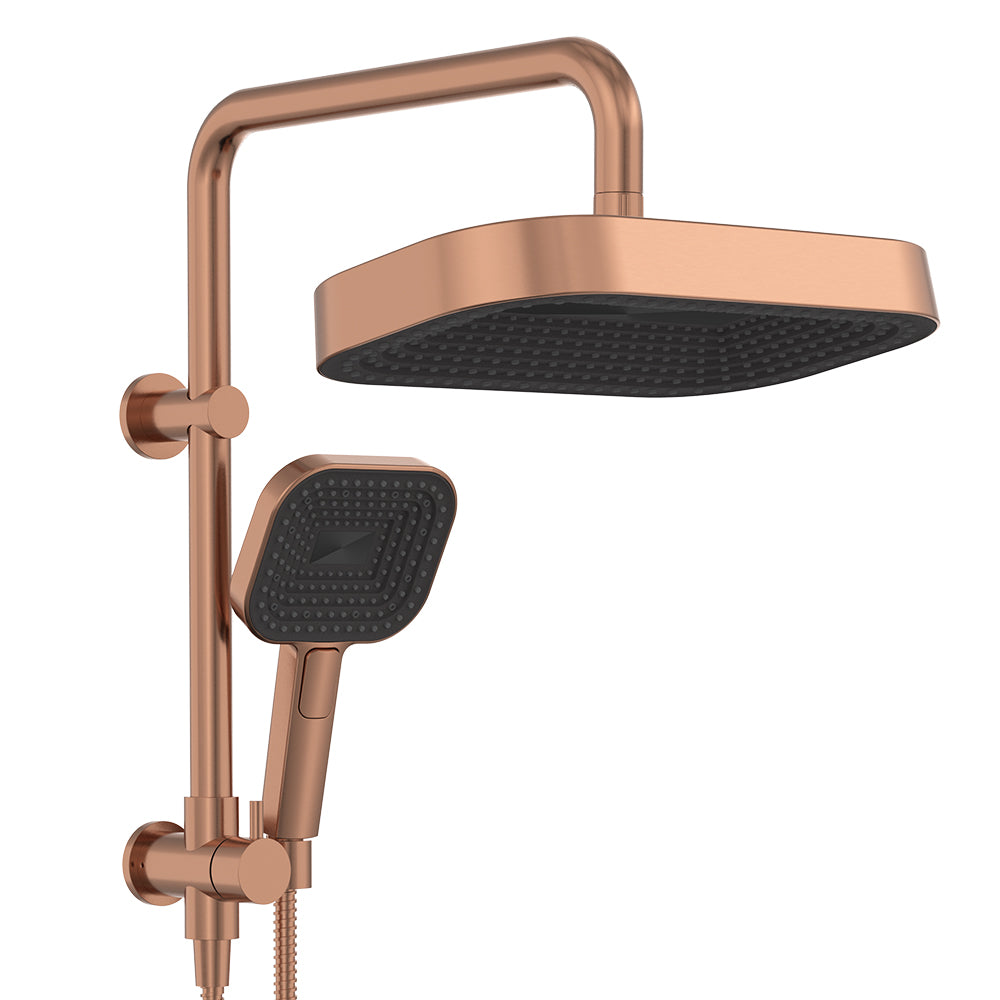 Kuro Twin Half-Rail Shower, Soft Square Head - Brushed Copper