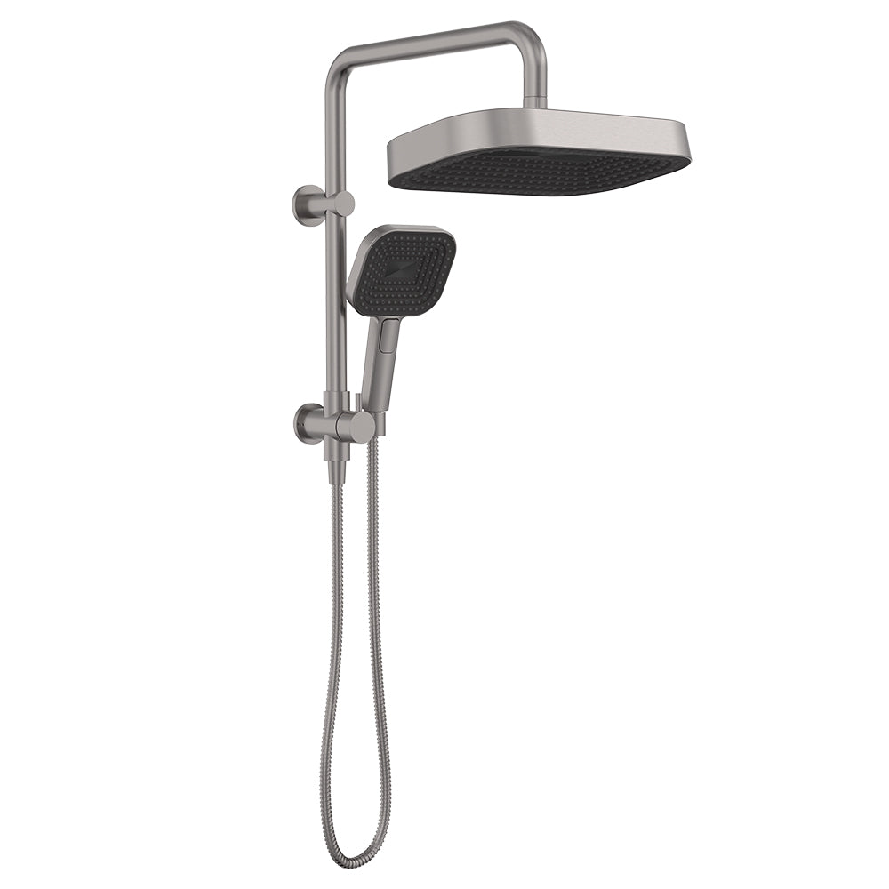Kuro Twin Half-Rail Shower, Soft Square Head - Gun Metal