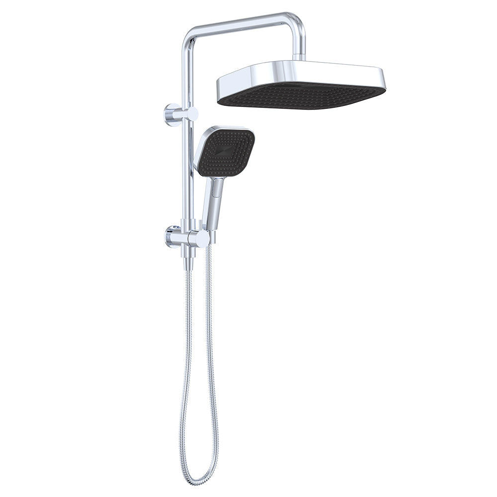 Kuro Twin Half-Rail Shower, Soft Square Head - Chrome