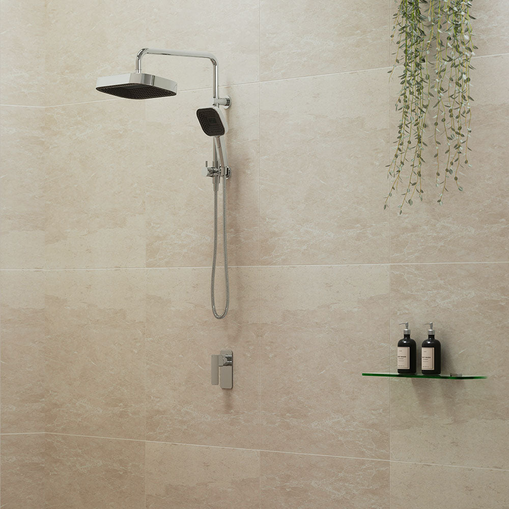 Kuro Twin Half-Rail Shower, Soft Square Head - Chrome