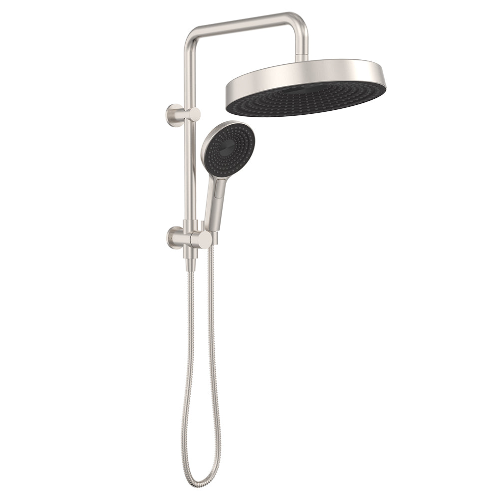 Kuro Twin Half-Rail Shower, Round Head - Brushed Nickel