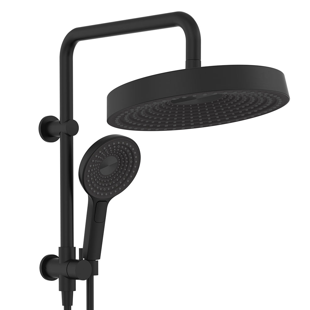 Kuro Twin Half-Rail Shower, Round Head - Matte Black