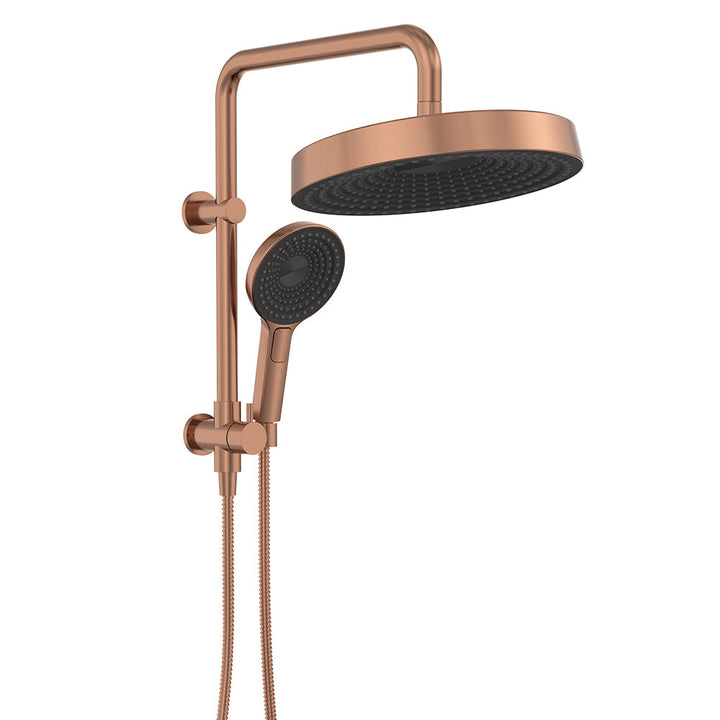 Kuro Twin Half-Rail Shower, Round Head - Brushed Copper