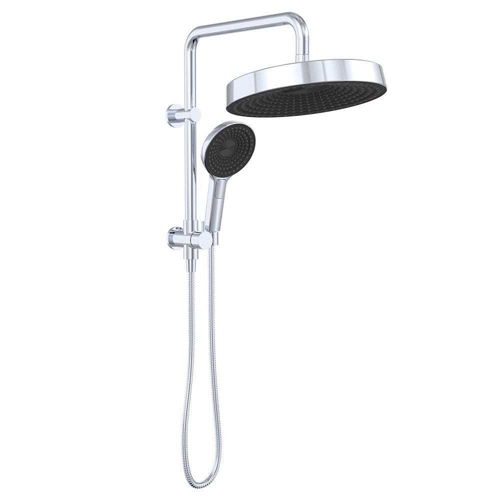 Kuro Twin Half-Rail Shower, Round Head - Chrome