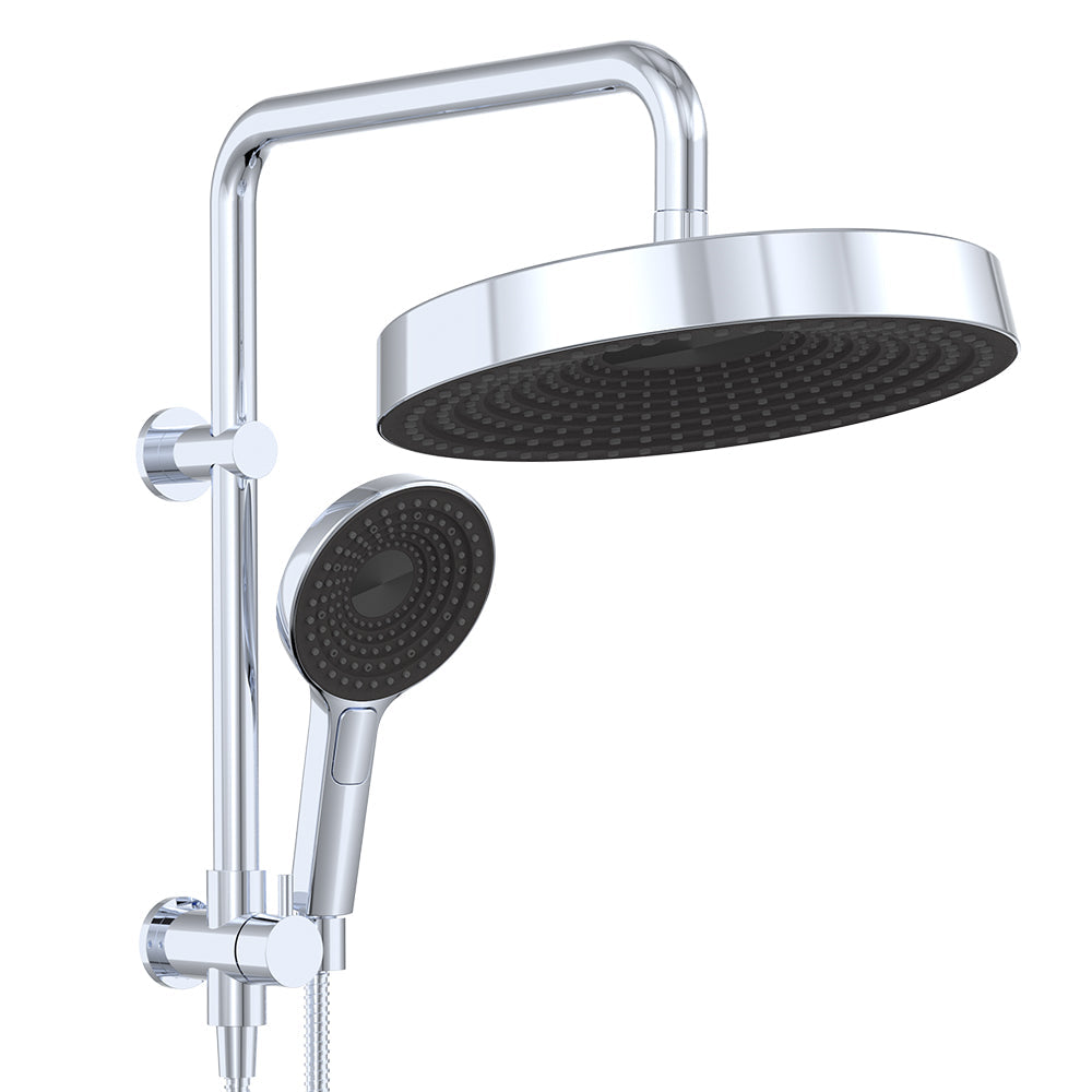 Kuro Twin Half-Rail Shower, Round Head - Chrome