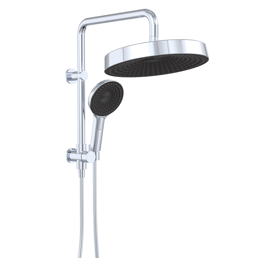 Kuro Twin Half-Rail Shower, Round Head - Chrome
