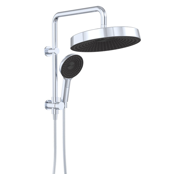 Kuro Twin Half-Rail Shower, Round Head - Chrome
