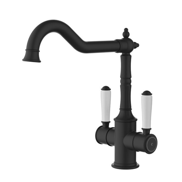 Clasico Sink Mixer Twin Handle / Ceramic Handle - Matt Black