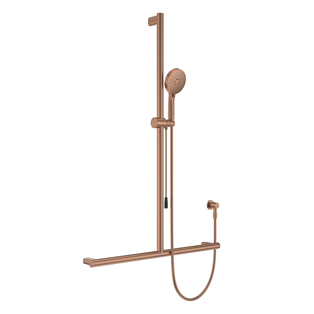 Care Inverted T Rail Shower with Push/Pull Slider - Brushed Copper