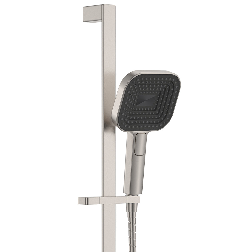 Kuro Rail Shower Soft Square Head - Brushed Nickel