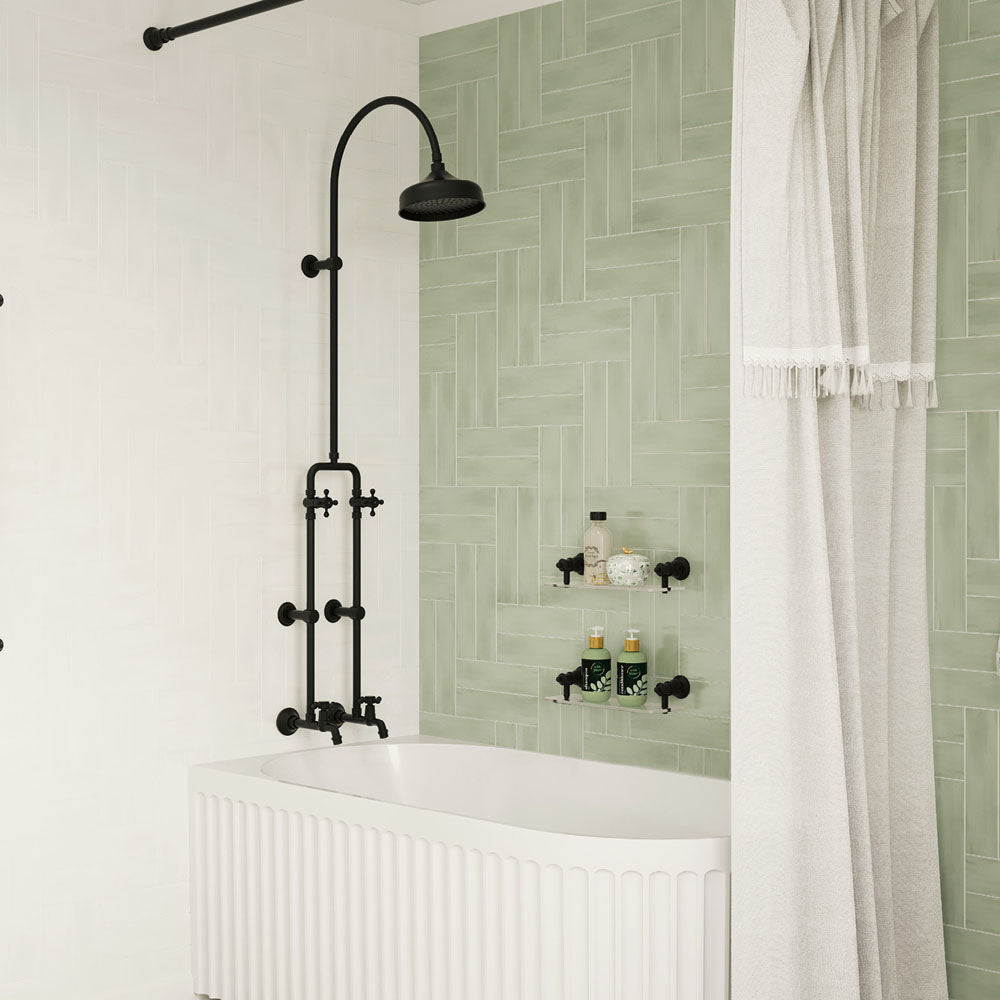 Lillian Exposed Rail Shower &amp; Bath Set - Matte Black