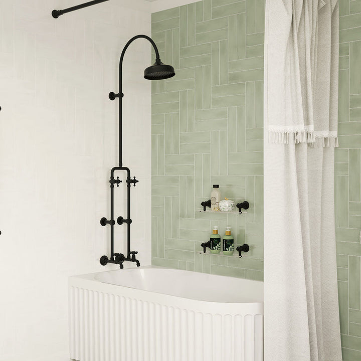 Lillian Exposed Rail Shower &amp; Bath Set - Matte Black