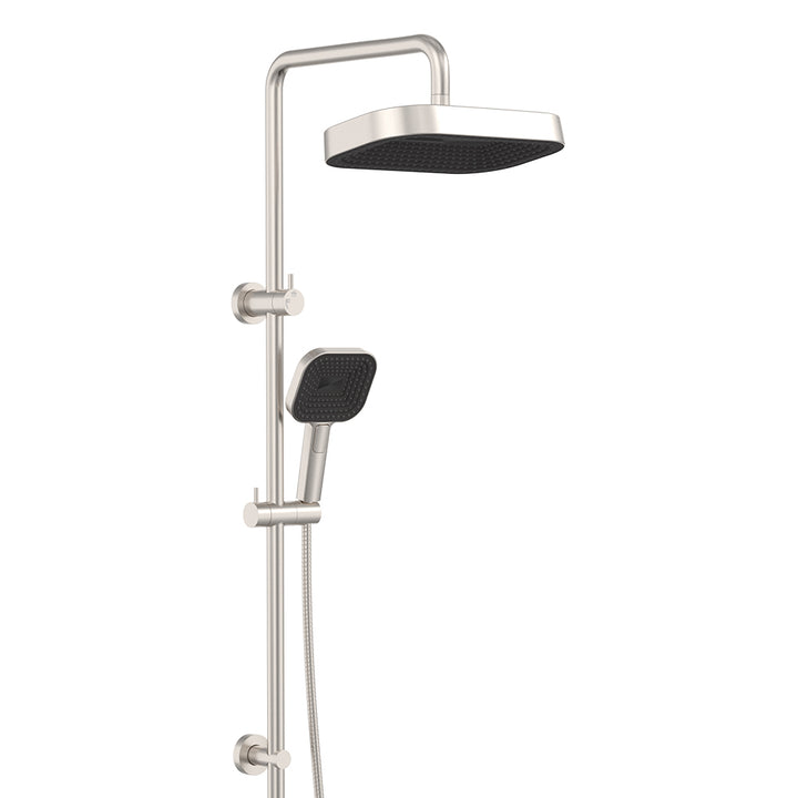 Kuro Twin Shower, Soft Square Head - Brushed Nickel
