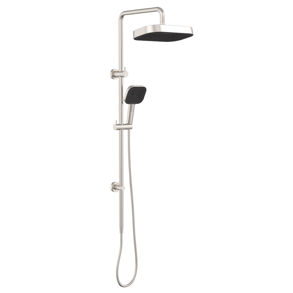 Kuro Twin Shower, Soft Square Head - Brushed Nickel