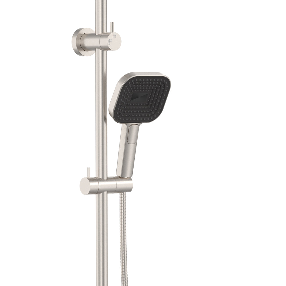 Kuro Twin Shower, Soft Square Head - Brushed Nickel