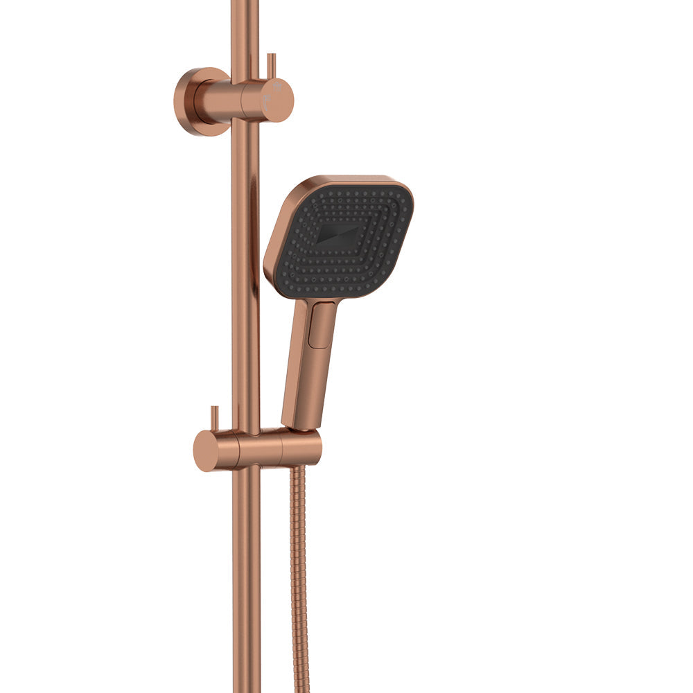 Kuro Twin Shower, Soft Square Head - Brushed Copper