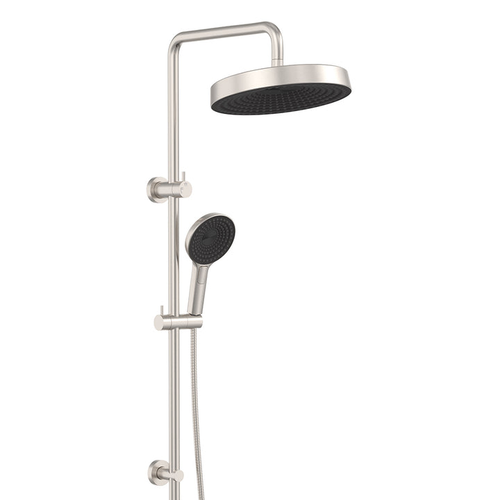 Kuro Twin Shower, Round Head - Brushed Nickel