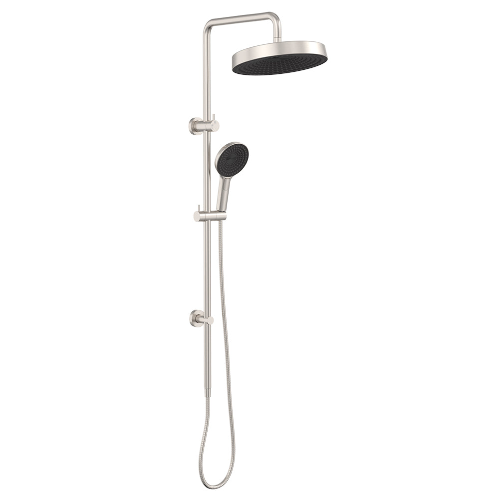 Kuro Twin Shower, Round Head - Brushed Nickel