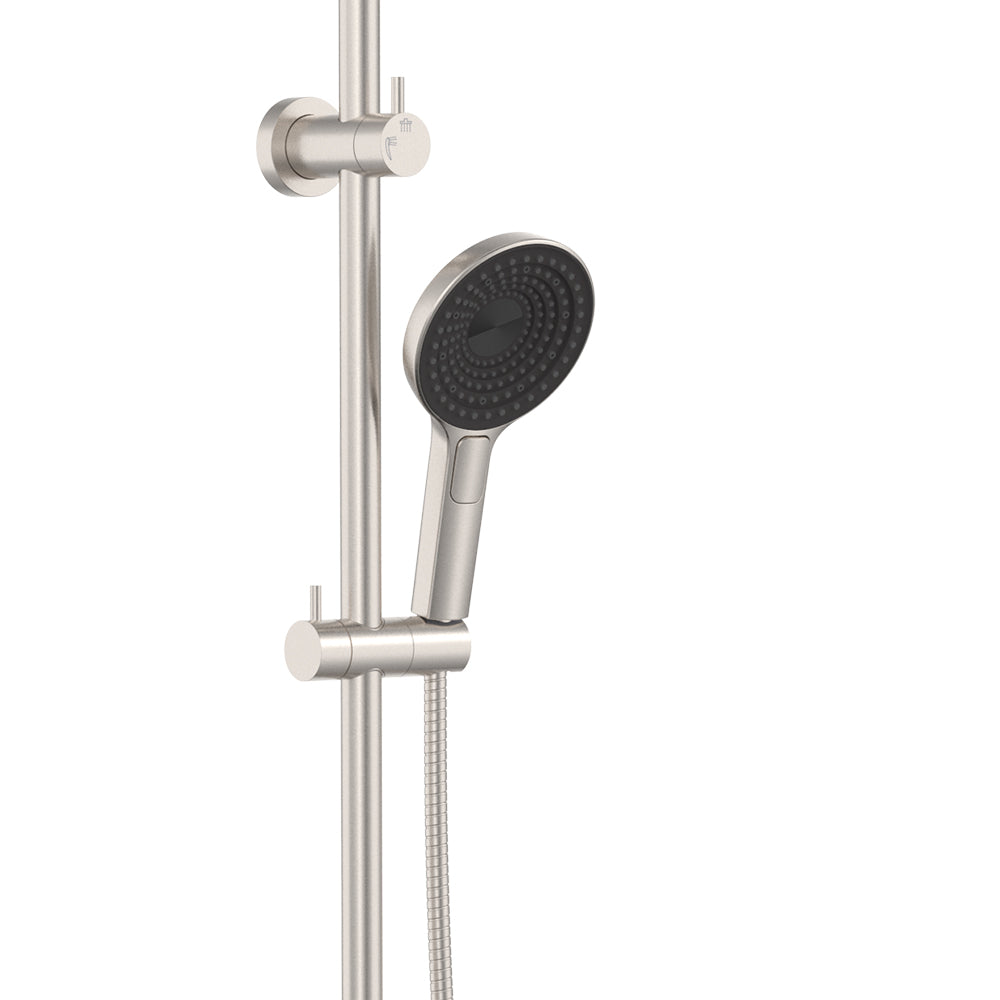 Kuro Twin Shower, Round Head - Brushed Nickel