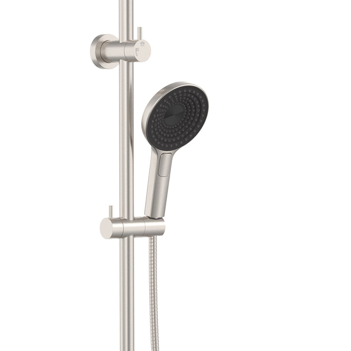 Kuro Twin Shower, Round Head - Brushed Nickel
